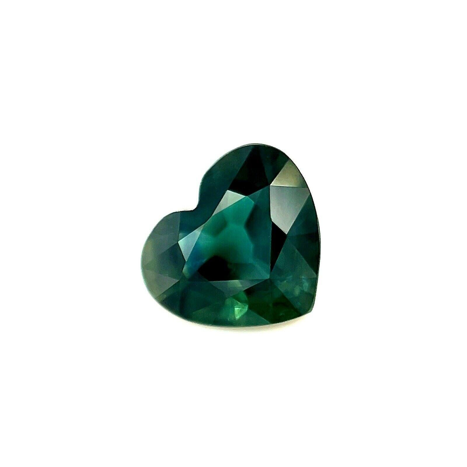Women's or Men's Fine 1.04ct Australian Deep Green Blue Sapphire Heart Cut Rare Gem For Sale