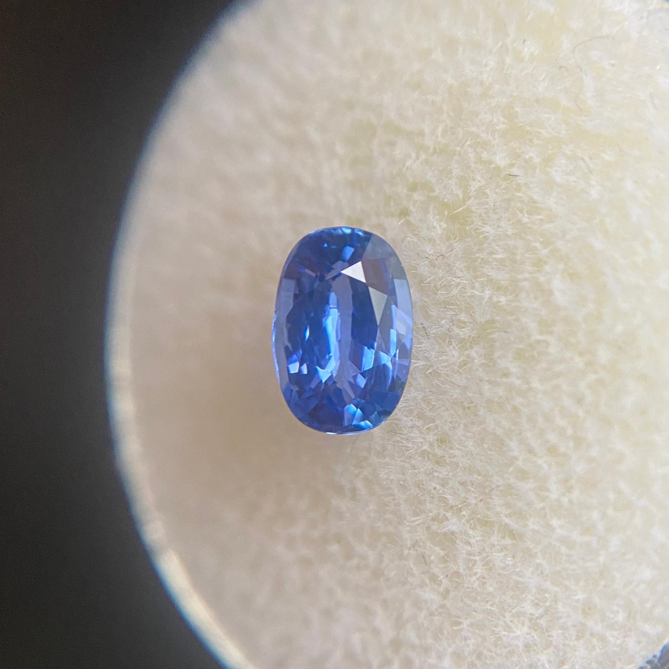 Fine Ceylon Blue Sapphire Gemstone.

1.06 Carat with beautiful vivid blue colour and excellent clarity, very clean stone with only some small natural inclusions visible when looking closely.

Also has a very good oval cut and ideal polish to show