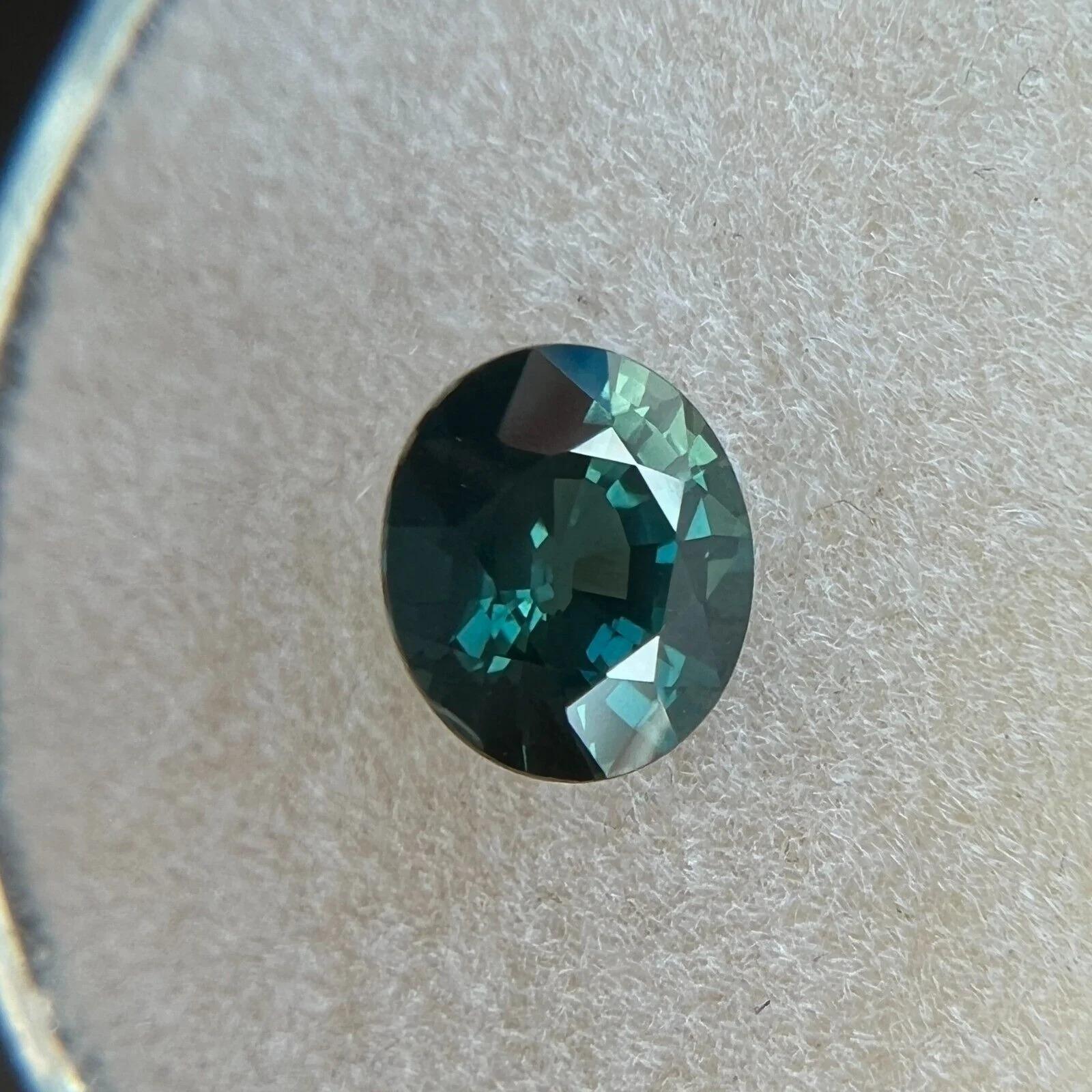 Fine 1.06ct Green Blue Natural Sapphire Oval Cut Loose Gem 6.4x5.6mm

Fine Natural Blue Green Sapphire Gemstone. 
1.06 carat with a beautiful deep bluish green colour and good clarity, a very clean stone. Also has an excellent oval cut and polish to