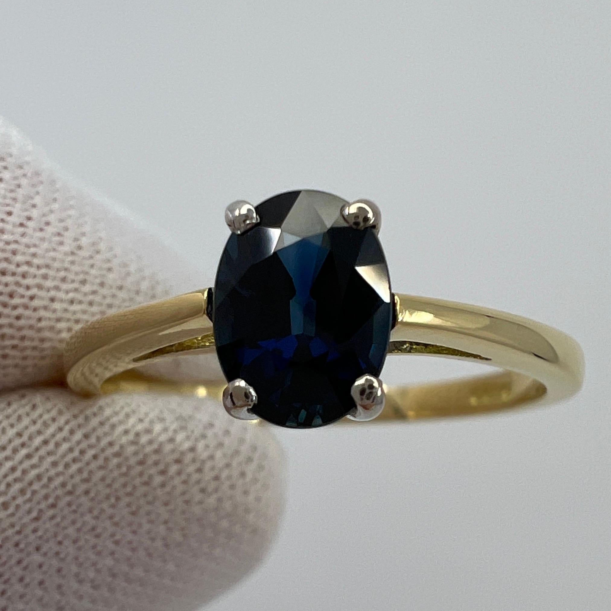 Fine 1.13ct Natural Deep Blue Sapphire Oval 18k White Yellow Gold Solitaire Ring For Sale 3
