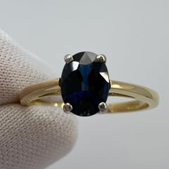 Fine 1.13ct Natural Deep Blue Sapphire Oval 18k White Yellow Gold Solitaire Ring