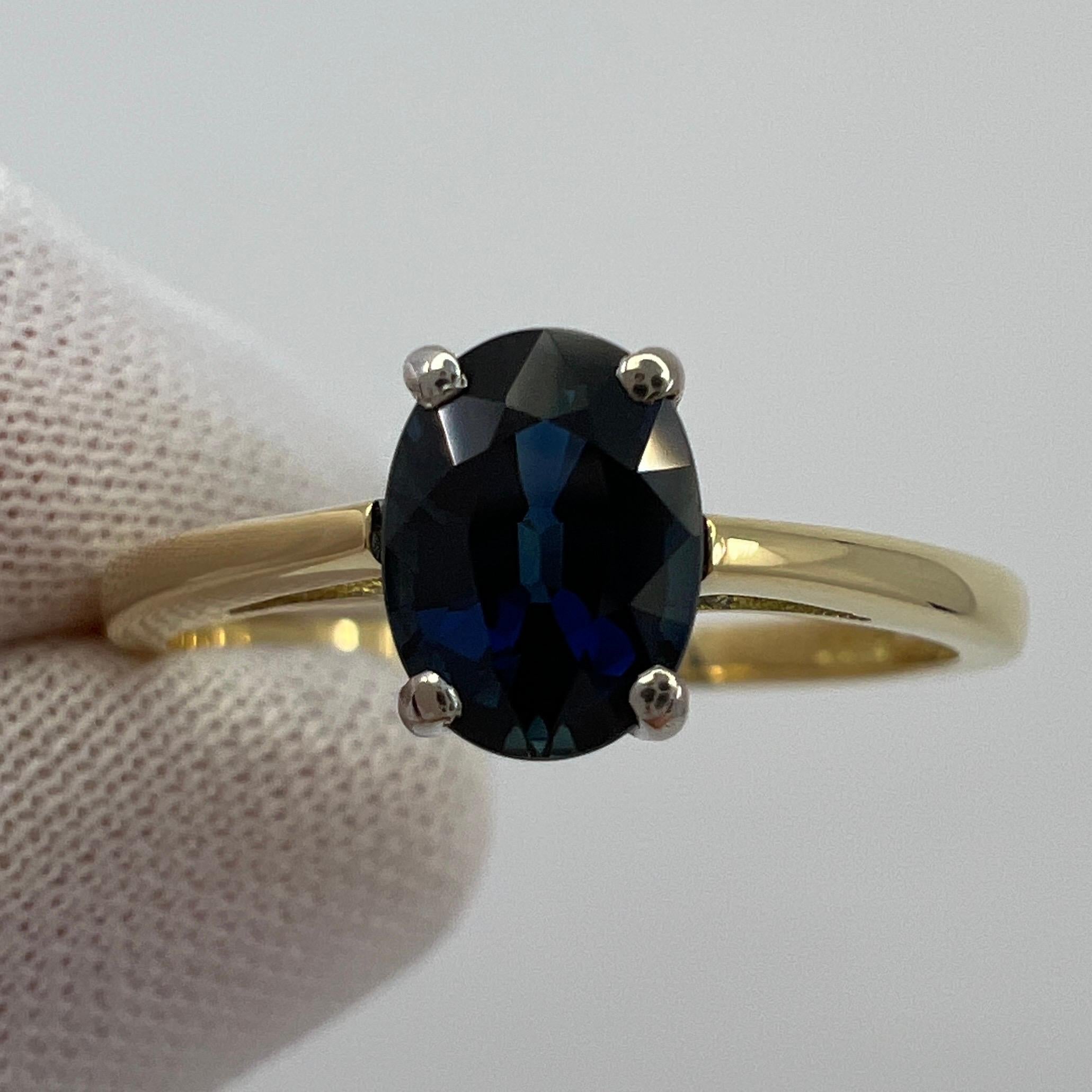 Oval Cut Fine 1.13ct Natural Deep Blue Sapphire Oval 18k White Yellow Gold Solitaire Ring For Sale