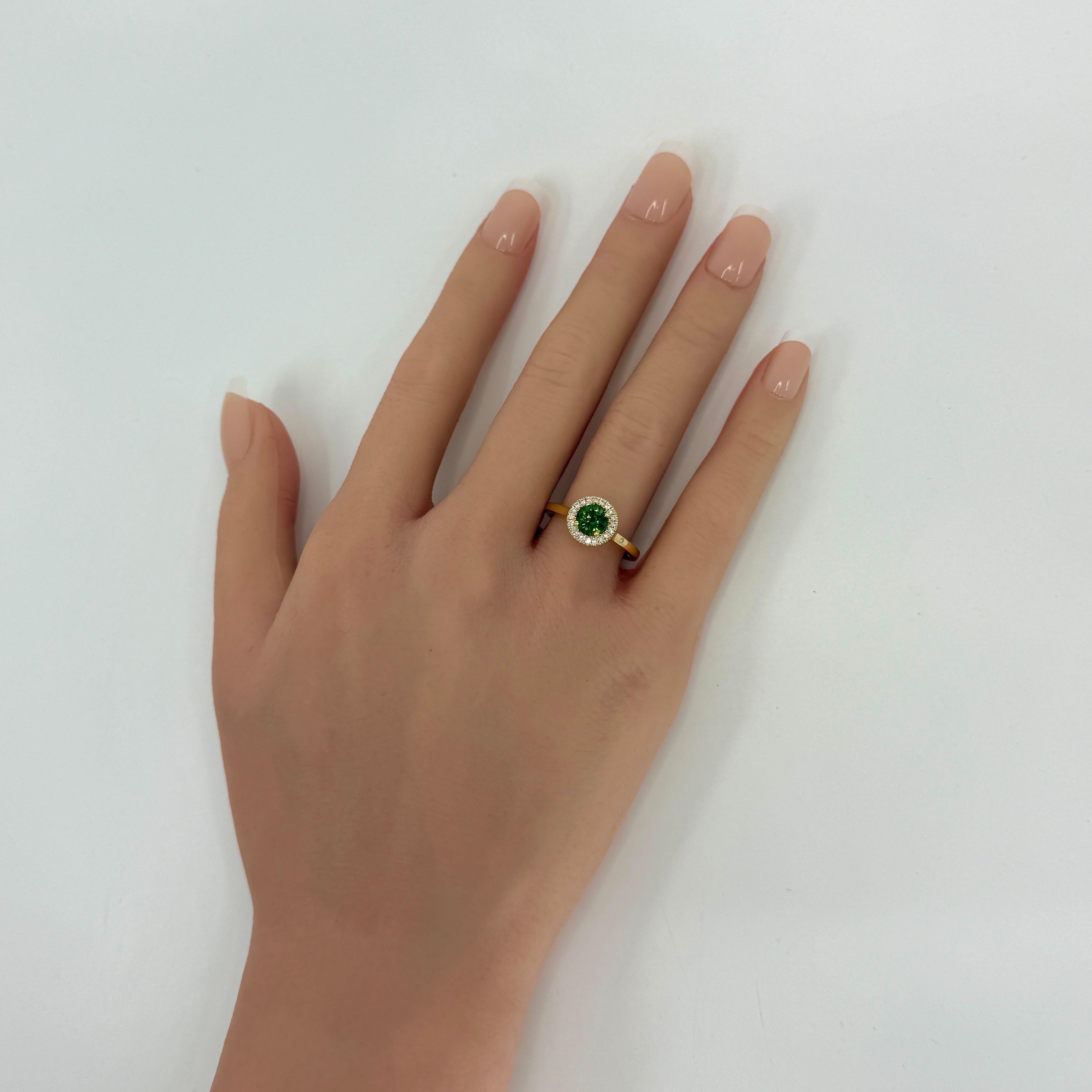 Feiner 1,25ct Rundschliff Lebendiger Grüner Saphir & Diamant 18k Gelbgold Halo Ring im Angebot 4