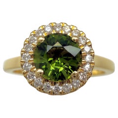 Feiner 1,25ct Rundschliff Lebendiger Grüner Saphir & Diamant 18k Gelbgold Halo Ring