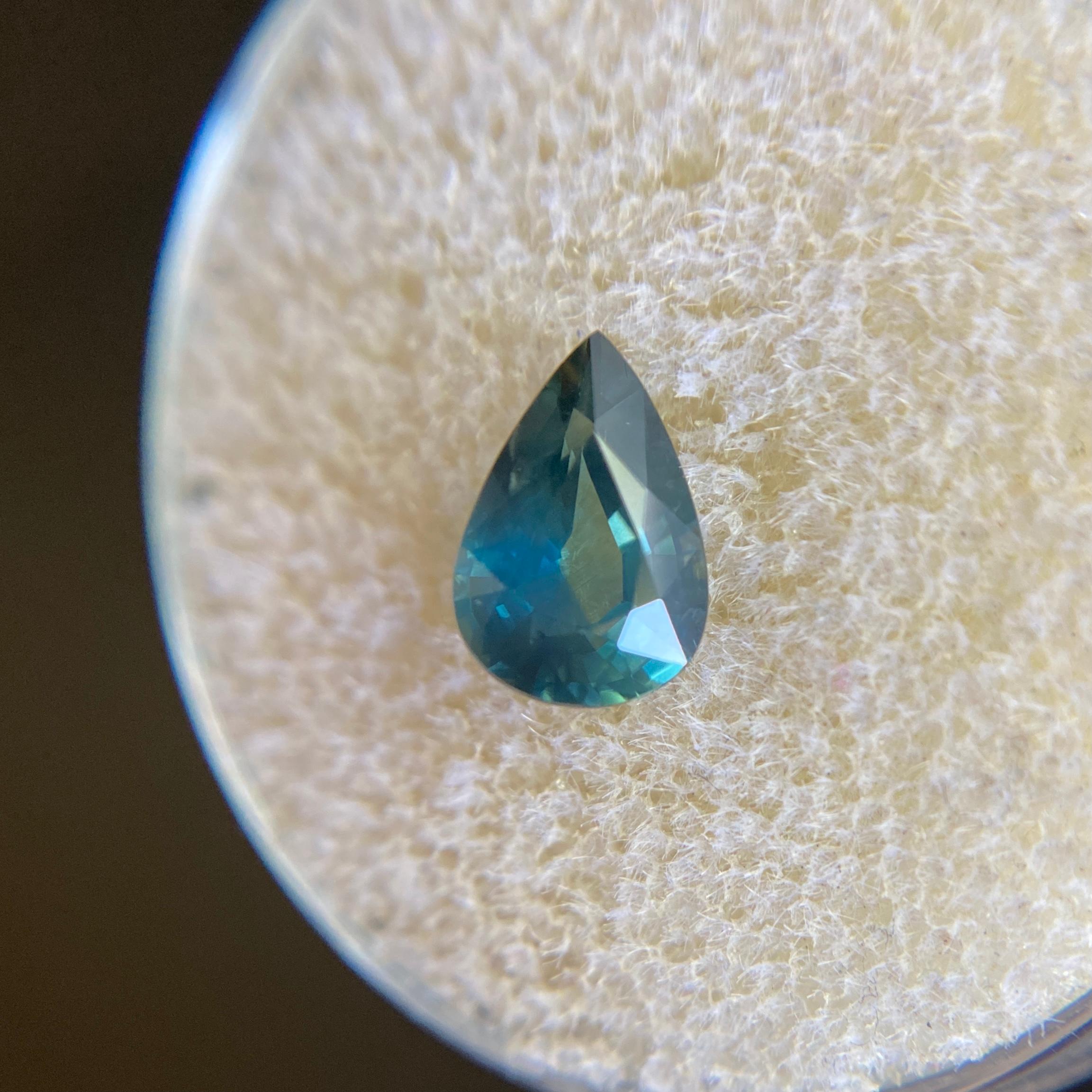 Fine 1.26ct Blue Green Teal Australian Sapphire Pear Teardrop Cut Gem In New Condition In Birmingham, GB