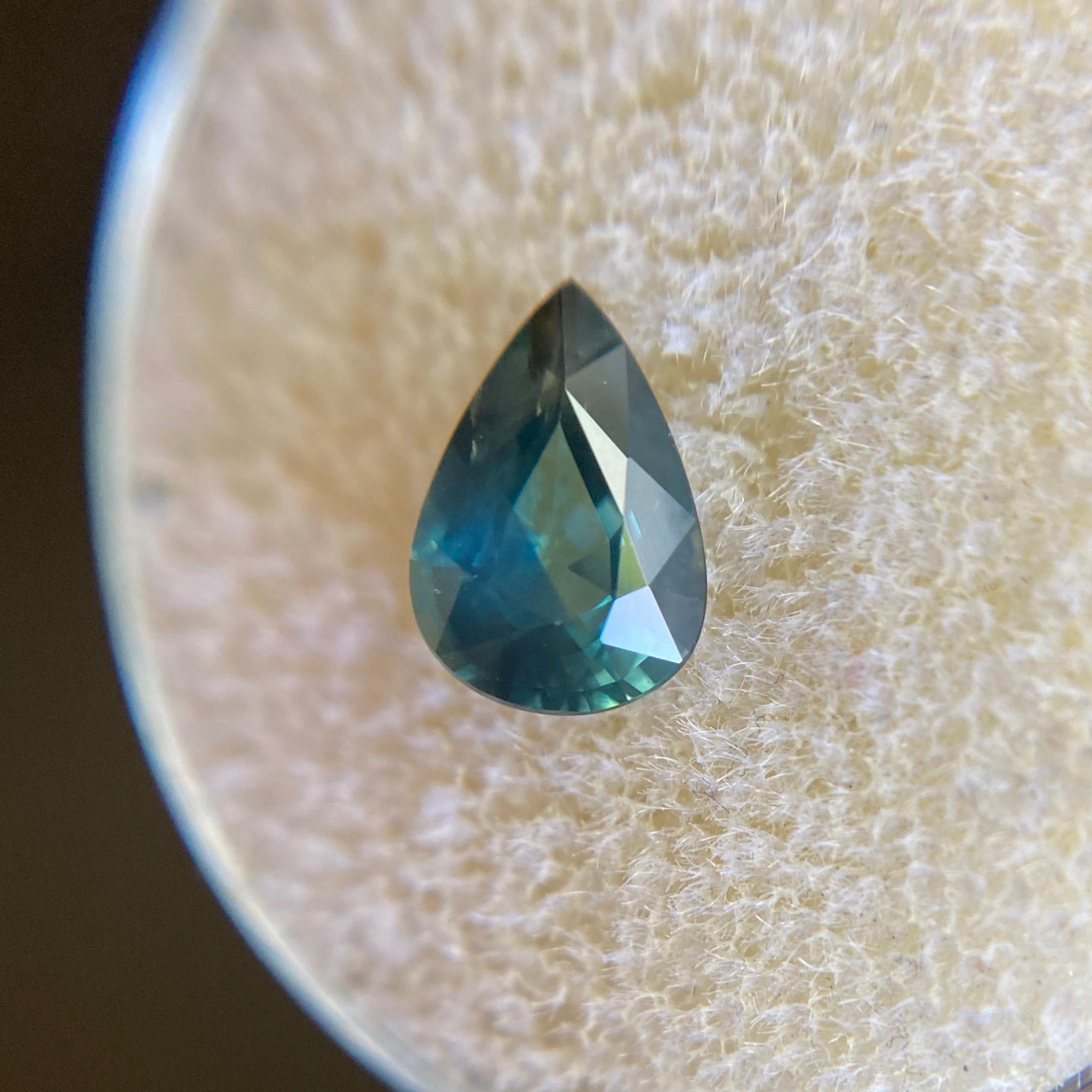 Men's Fine 1.26ct Blue Green Teal Australian Sapphire Pear Teardrop Cut Gem