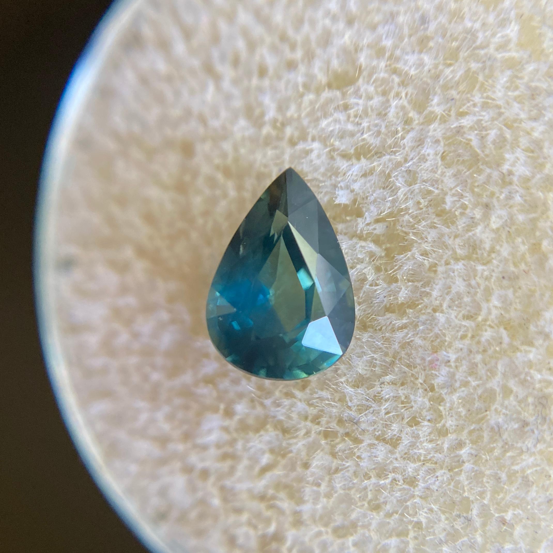 Fine 1.26ct Blue Green Teal Australian Sapphire Pear Teardrop Cut Gem 1