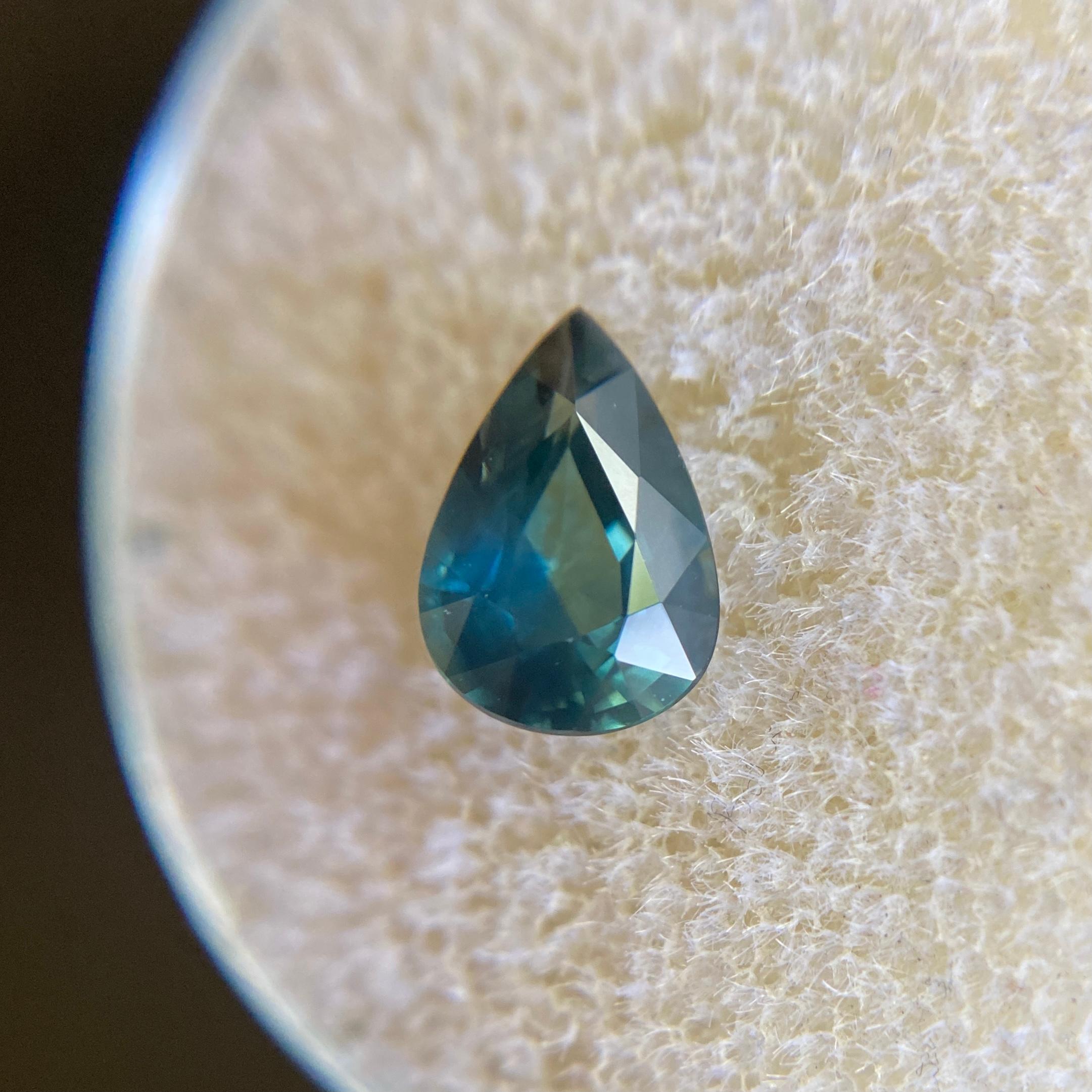Fine 1.26ct Blue Green Teal Australian Sapphire Pear Teardrop Cut Gem 2