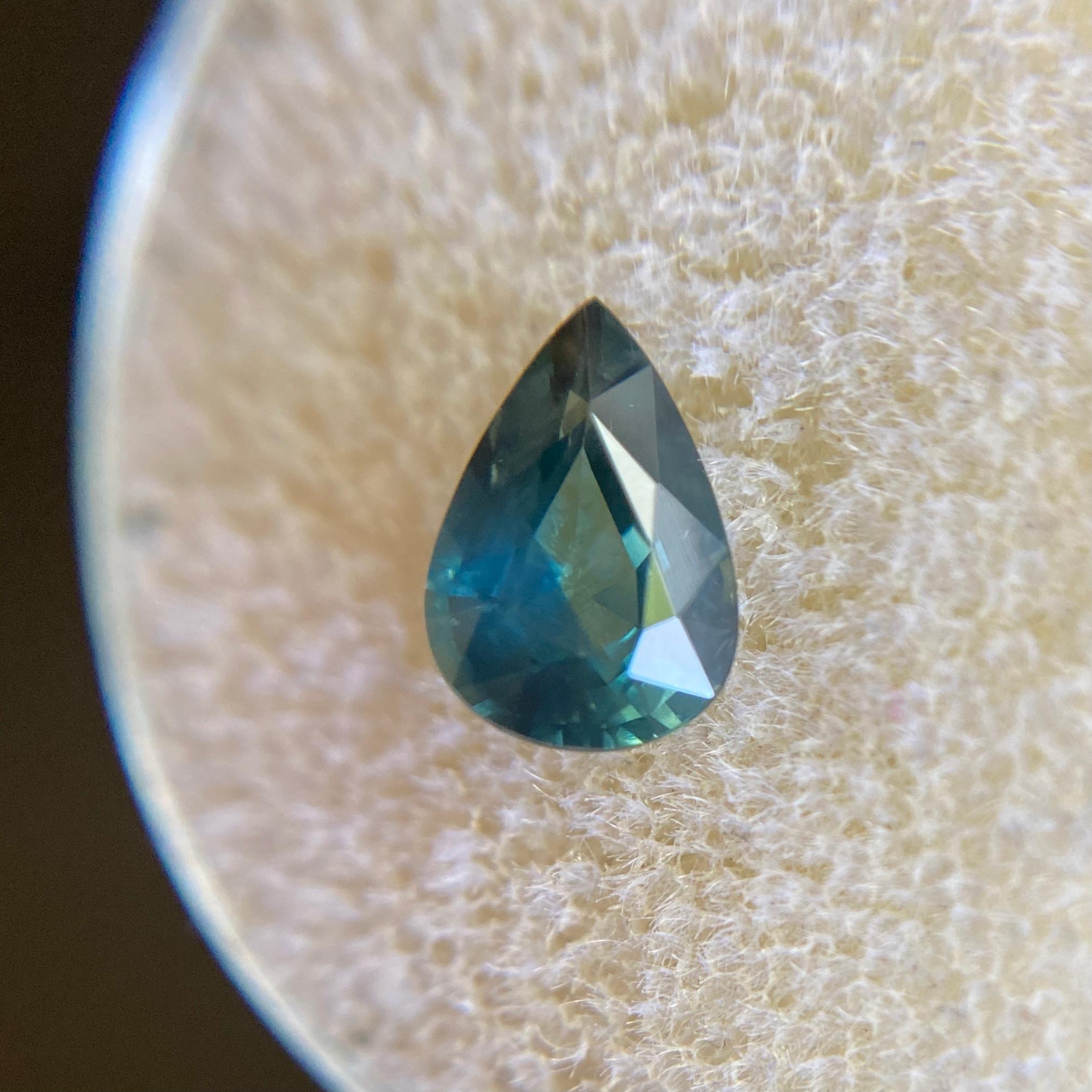 Fine 1.26ct Blue Green Teal Australian Sapphire Pear Teardrop Cut Gem 3