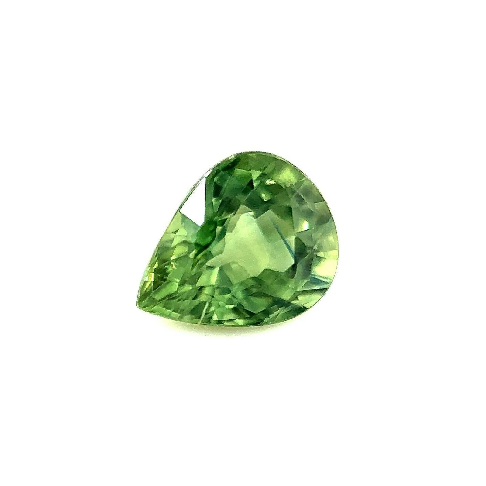 Fine 1.27ct Vivid Green Australian Sapphire Pear Teardrop Cut Gem 7.2x5.8mm

Fine Natural Green Australian Sapphire Pear Cut Gemstone.
1.27 Carat with a beautiful and unique green colour and excellent clarity. Also has an excellent pear cut and