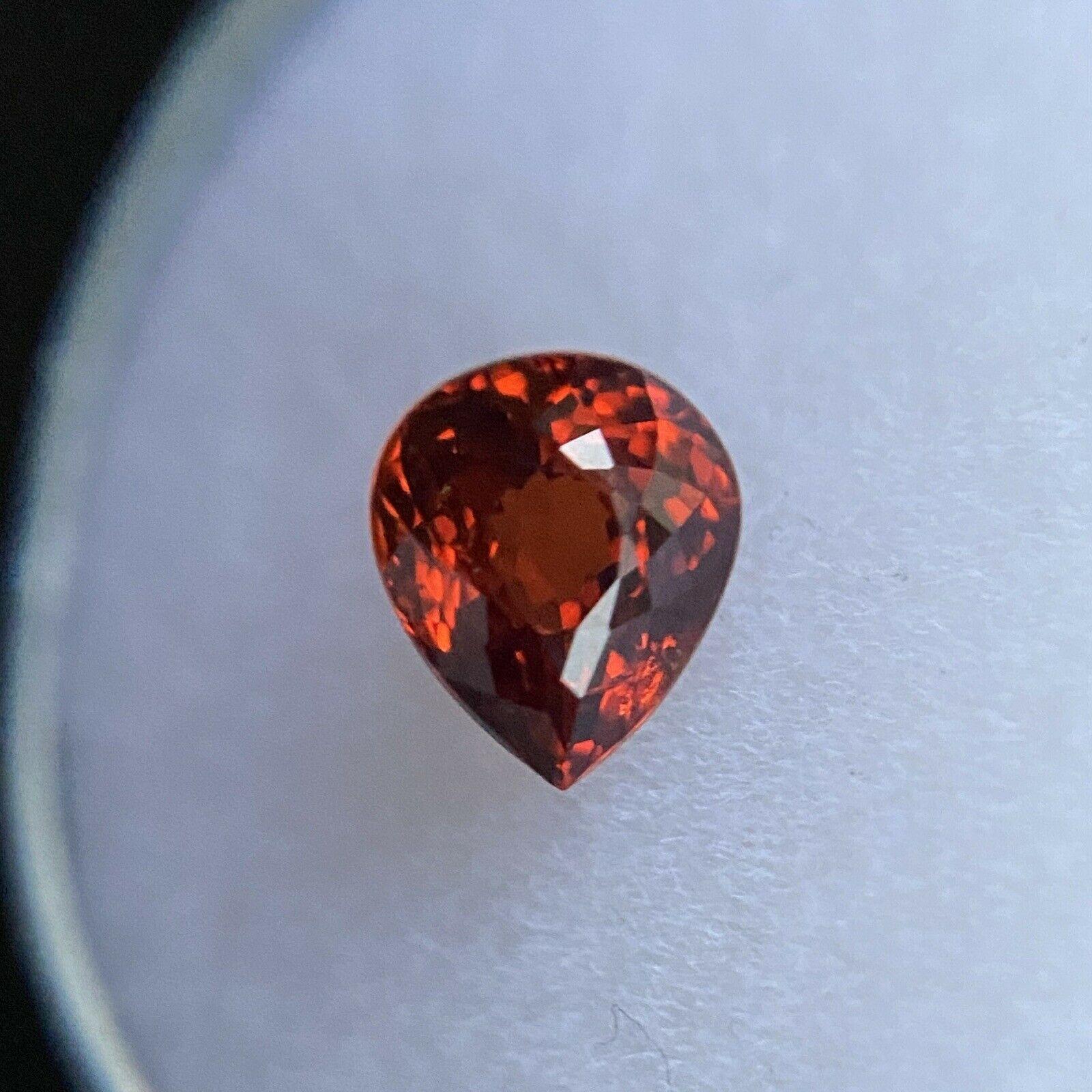 Fine 1.37ct Vivid Orange Red Spessartine Garnet Pear Cut Loose Gem 6.8 x 5.8mm

Fine Natural Spessartine Garnet Loose Gem. 
1.37 Carat stone with a beautiful reddish orange colour and very good clarity. A clean stone with only some small natural