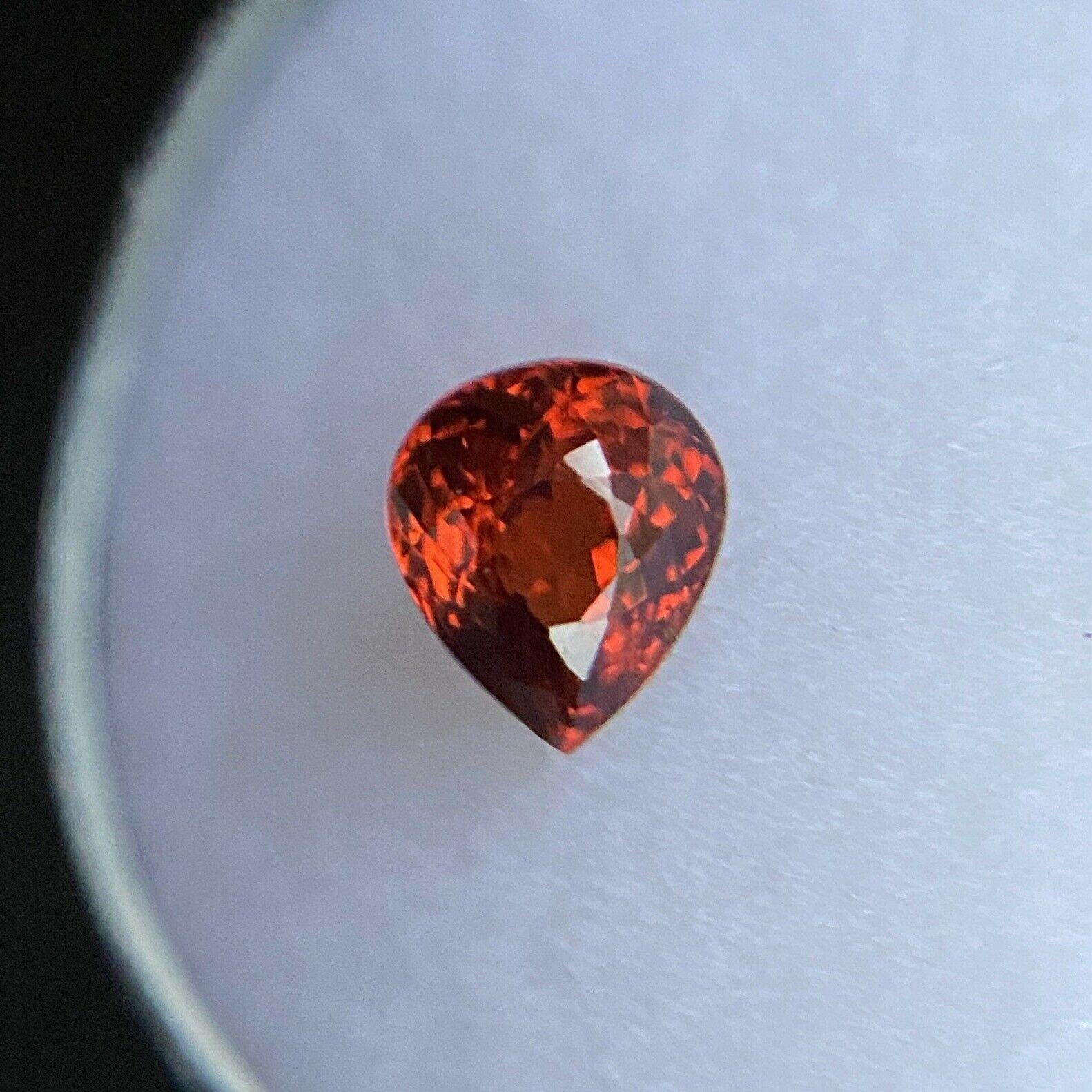 Fine 1.37ct Vivid Orange Red Spessartine Garnet Pear Cut Loose Gem In New Condition In Birmingham, GB