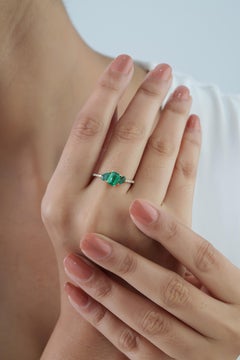 Fine 1.43ct Mixed-Cut Emerald & Diamond Three-Stone Ring in 14K Yellow Gold