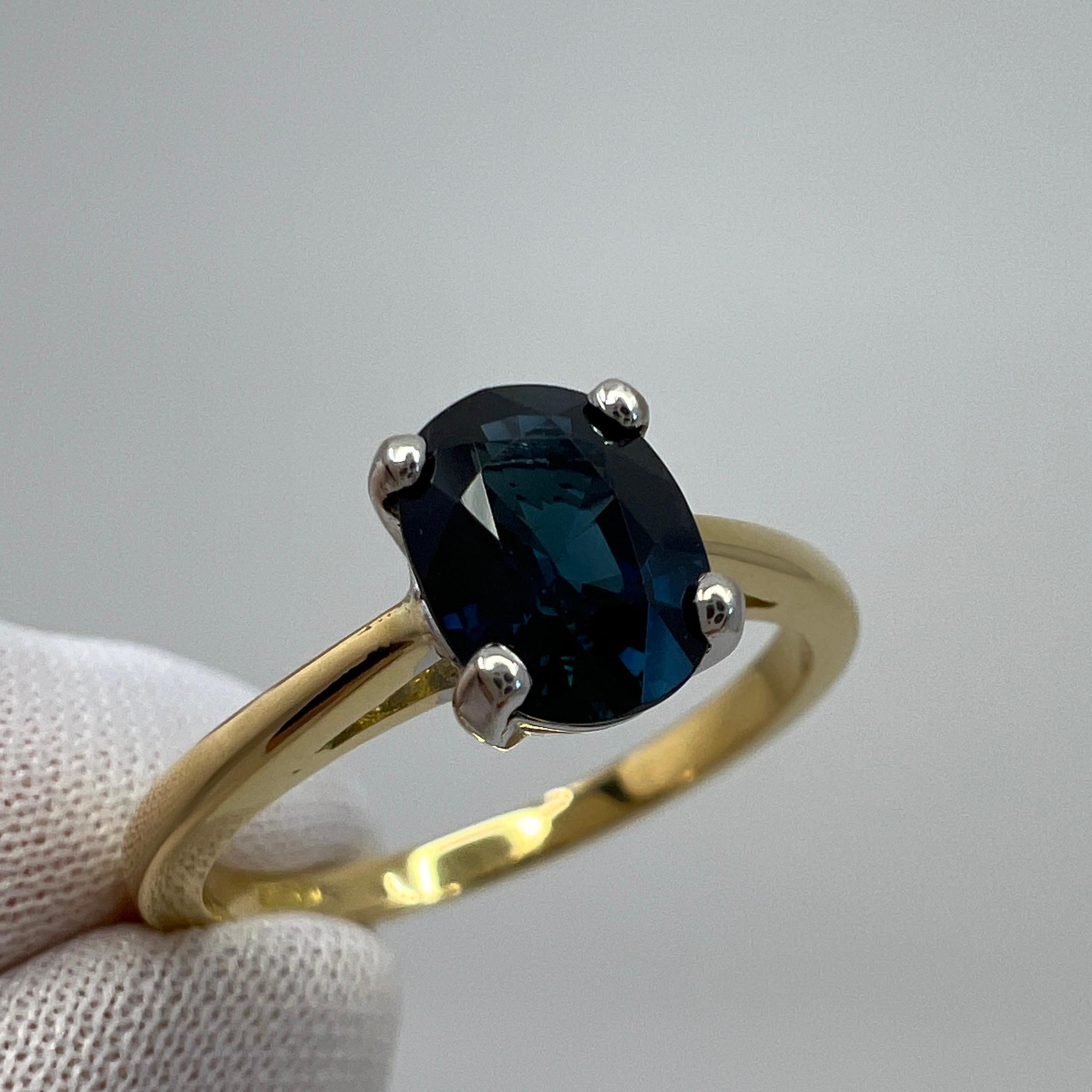 Fine 1.47ct Teal Blue Sapphire Oval Cut 18k White Yellow Gold Solitaire Ring For Sale 6