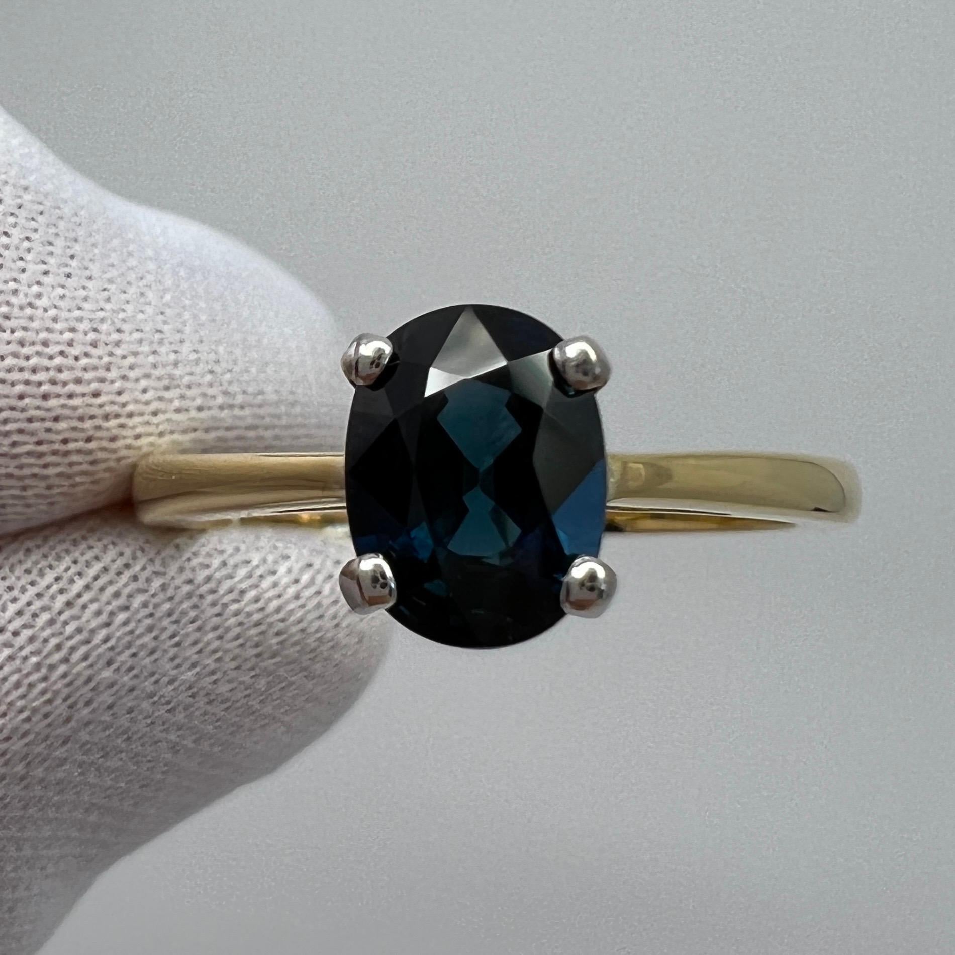 Fine 1.47ct Teal Blue Sapphire Oval Cut 18k White Yellow Gold Solitaire Ring For Sale 7