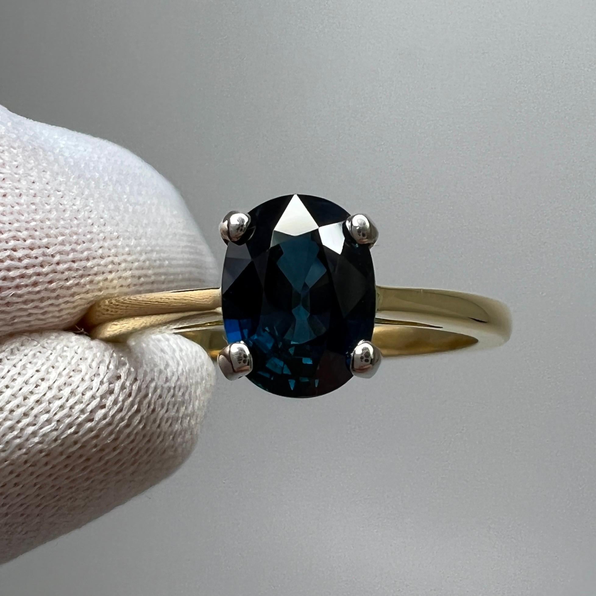 Fine 1.47ct Teal Blue Sapphire Oval Cut 18k White Yellow Gold Solitaire Ring For Sale 9