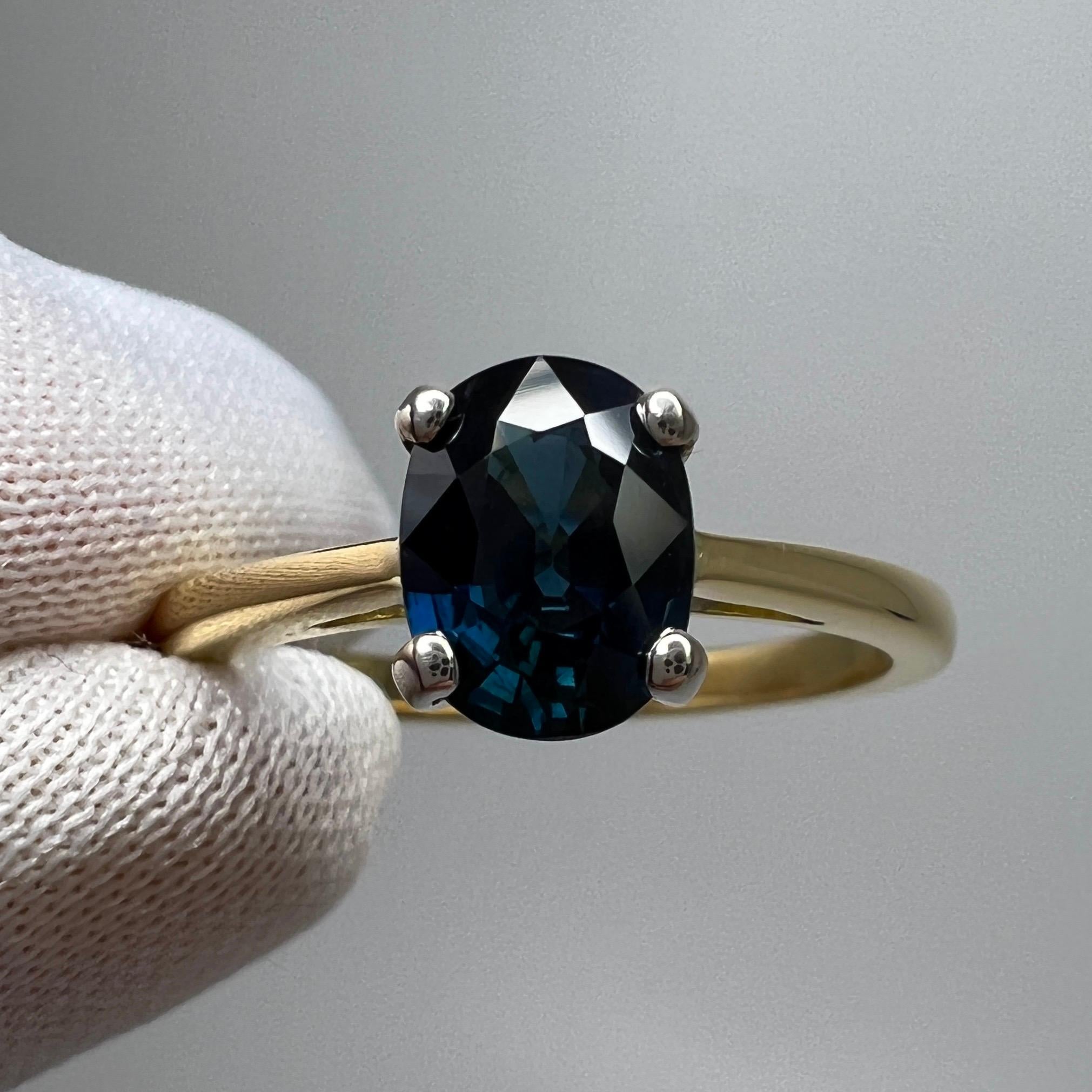 Fine 1.47ct Teal Blue Sapphire Oval Cut 18k White Yellow Gold Solitaire Ring For Sale 10