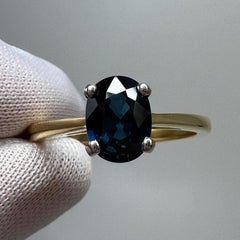 Bague solitaire en or blanc et jaune 18 carats avec saphir bleu sarcelle taille ovale de 1,47 carat
