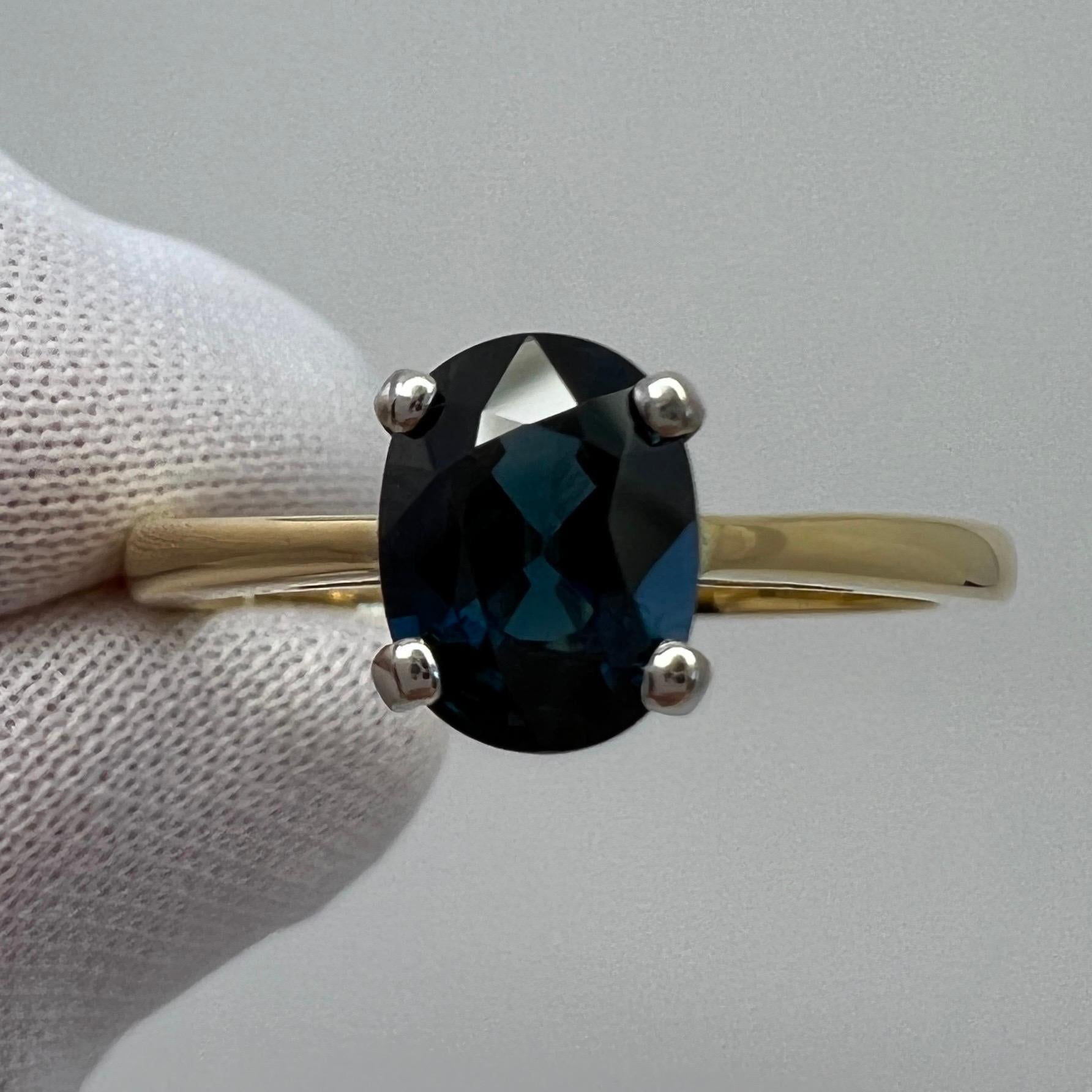 Fine 1.47ct Teal Blue Sapphire Oval Cut 18k White Yellow Gold Solitaire Ring For Sale 4