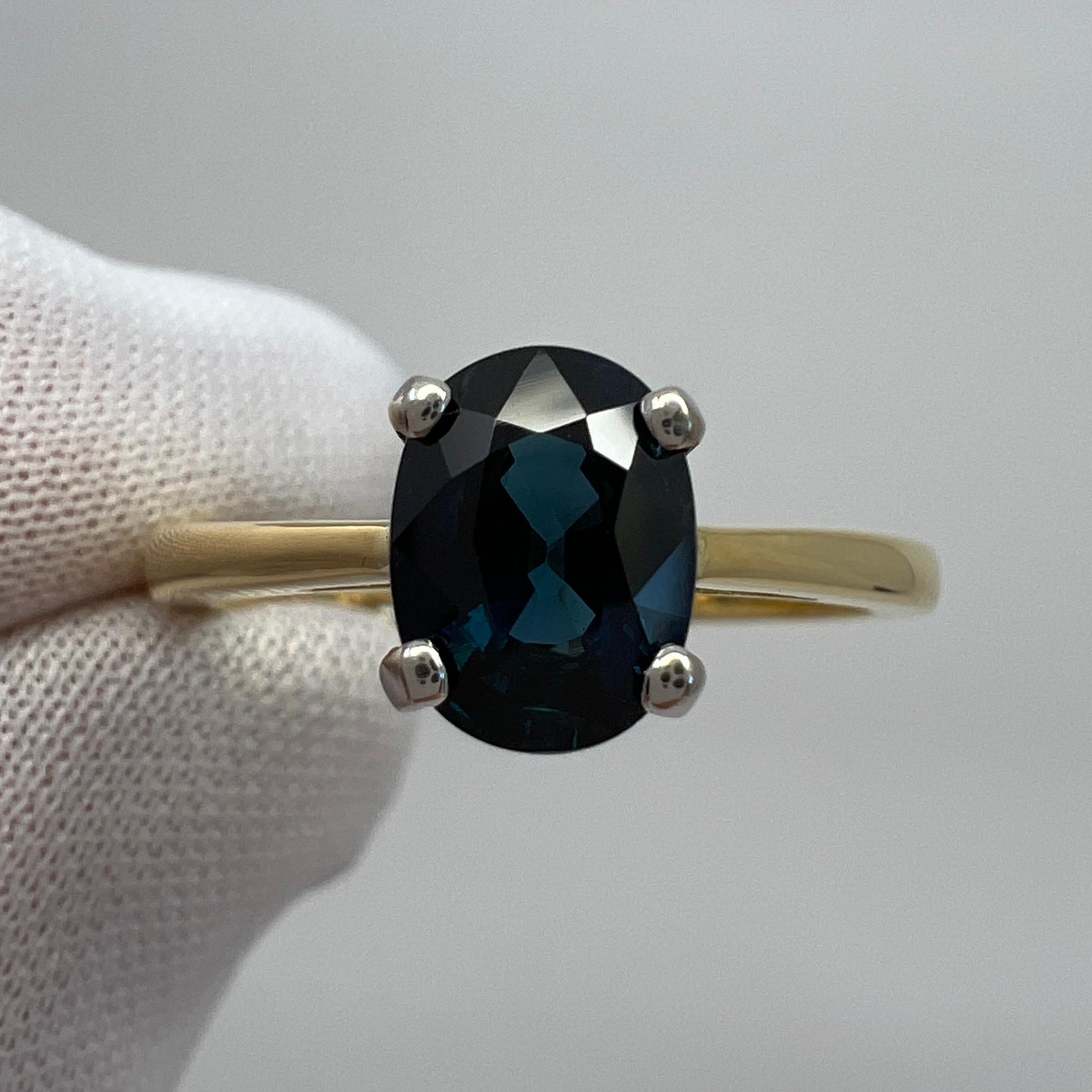 Fine 1.47ct Teal Blue Sapphire Oval Cut 18k White Yellow Gold Solitaire Ring For Sale 5