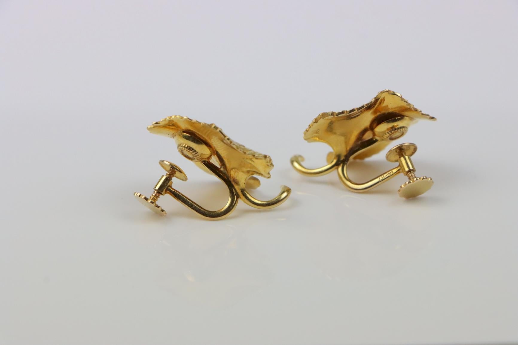 Feine 14K Gold Brosche Pin Ohrring Set im Angebot 10