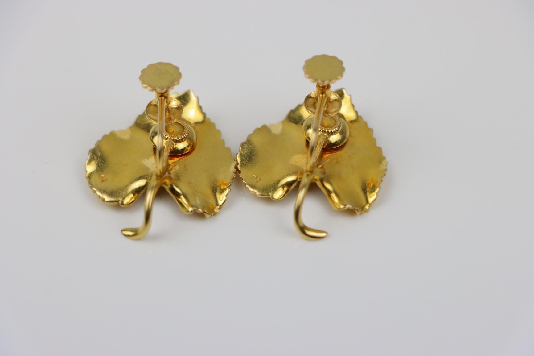 Feine 14K Gold Brosche Pin Ohrring Set im Angebot 11