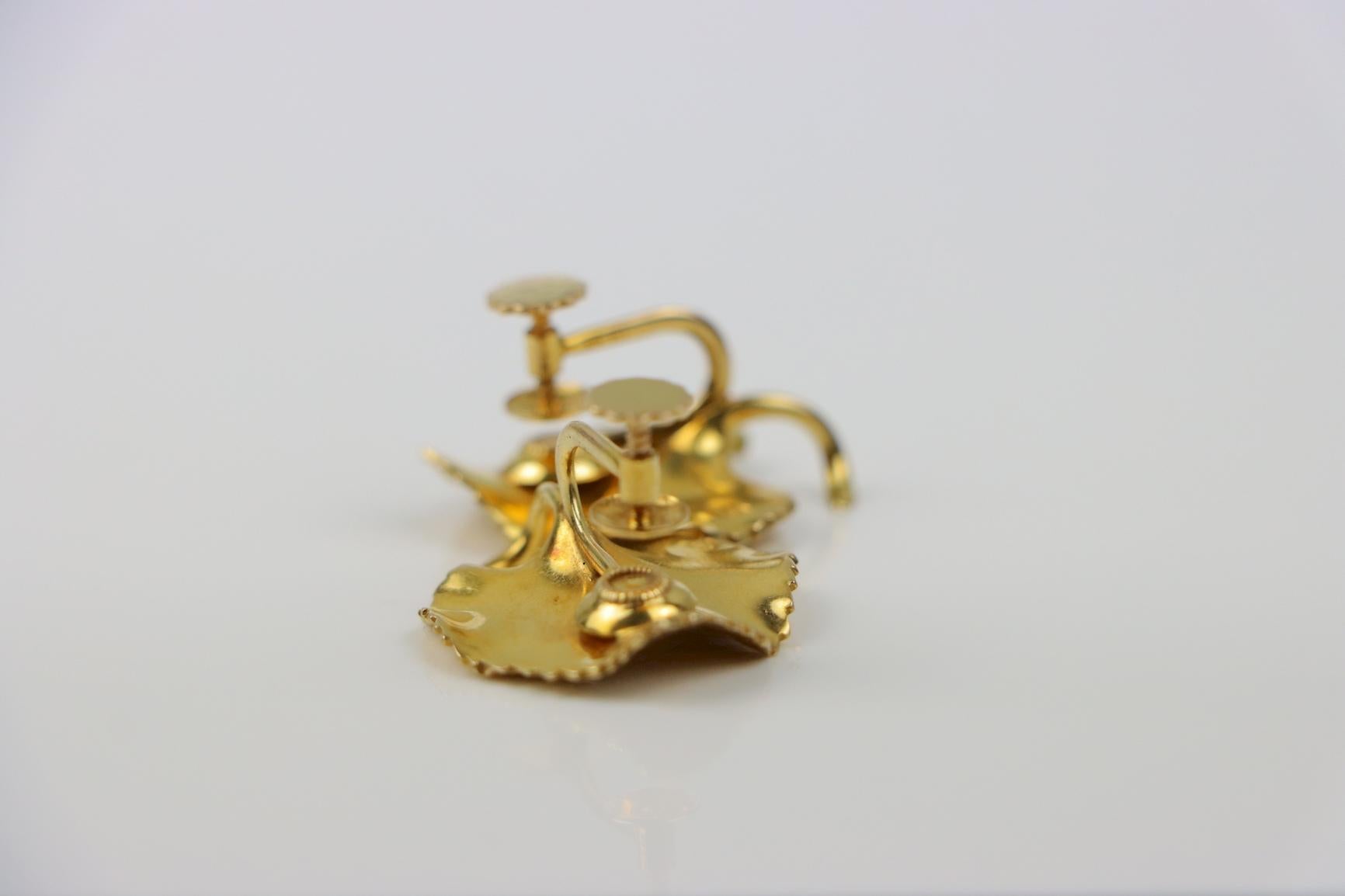 Feine 14K Gold Brosche Pin Ohrring Set im Angebot 13