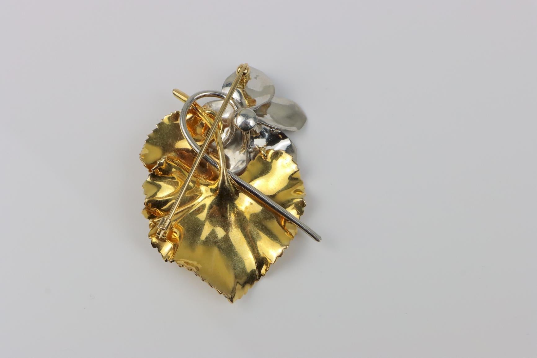 Feine 14K Gold Brosche Pin Ohrring Set im Angebot 3