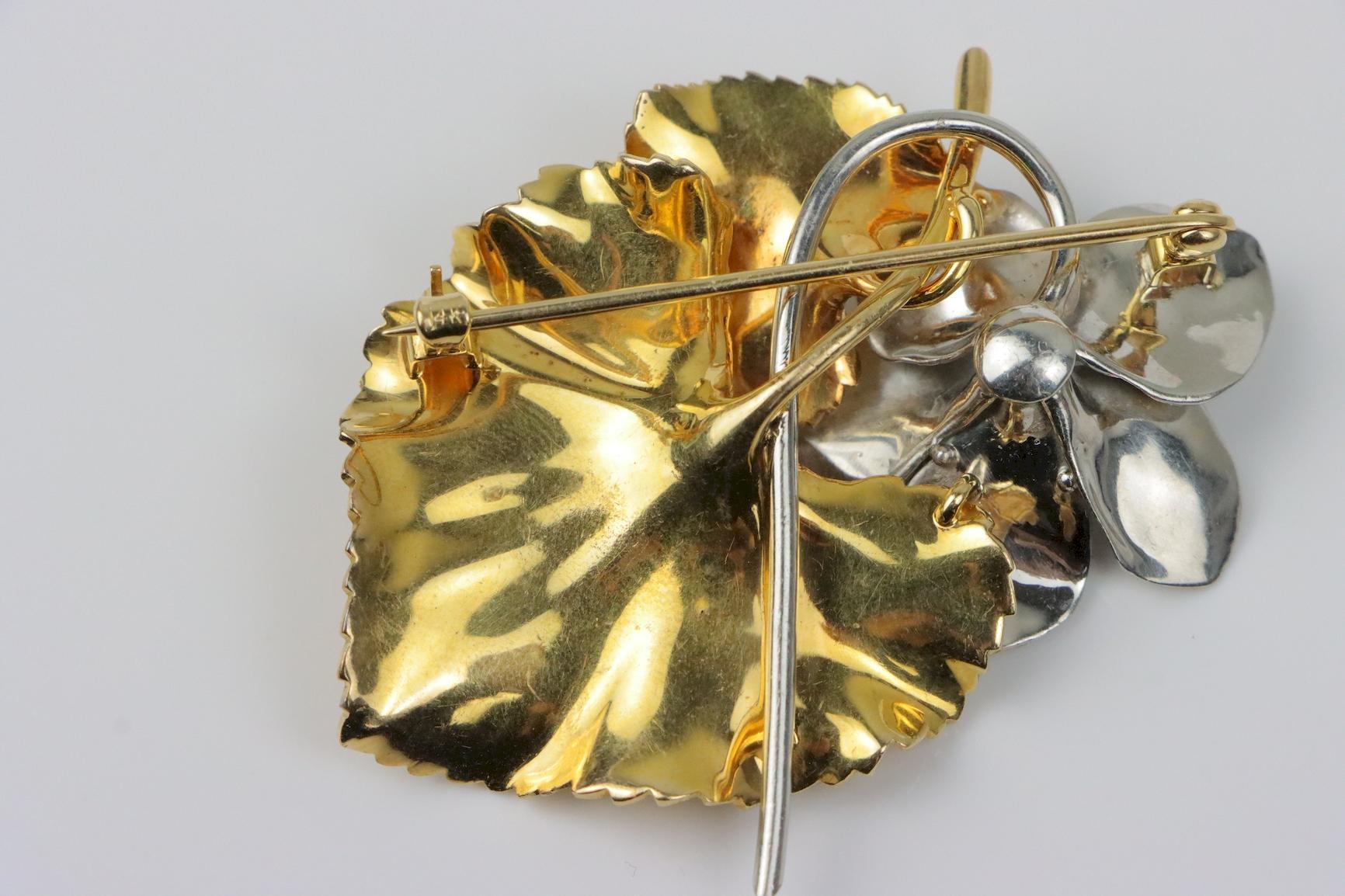Feine 14K Gold Brosche Pin Ohrring Set im Angebot 4