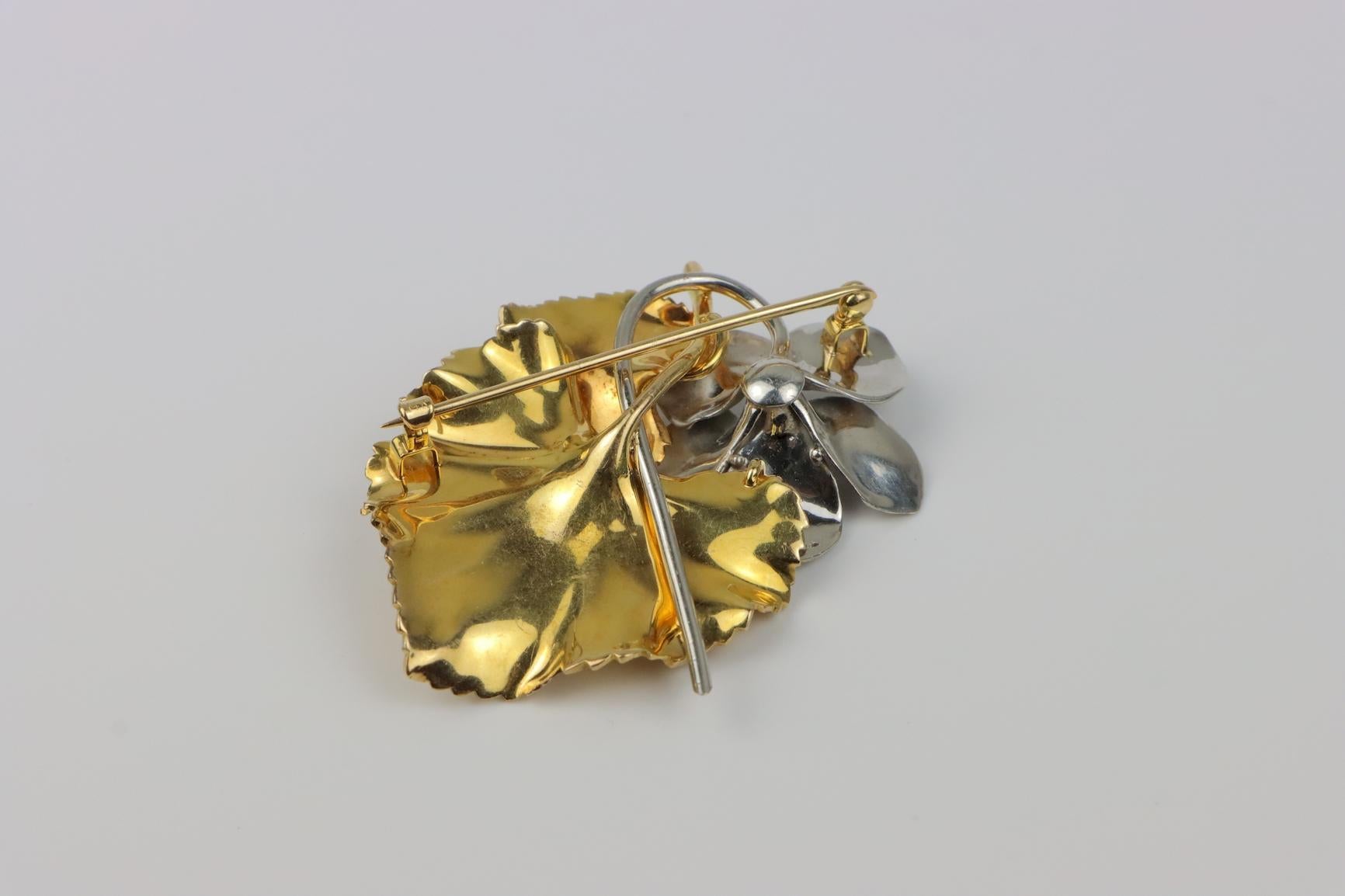 Feine 14K Gold Brosche Pin Ohrring Set im Angebot 5
