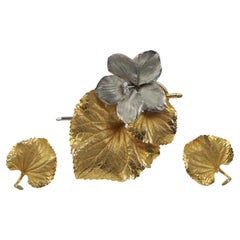 Fine 14K Gold Brooch Pin Earring Set