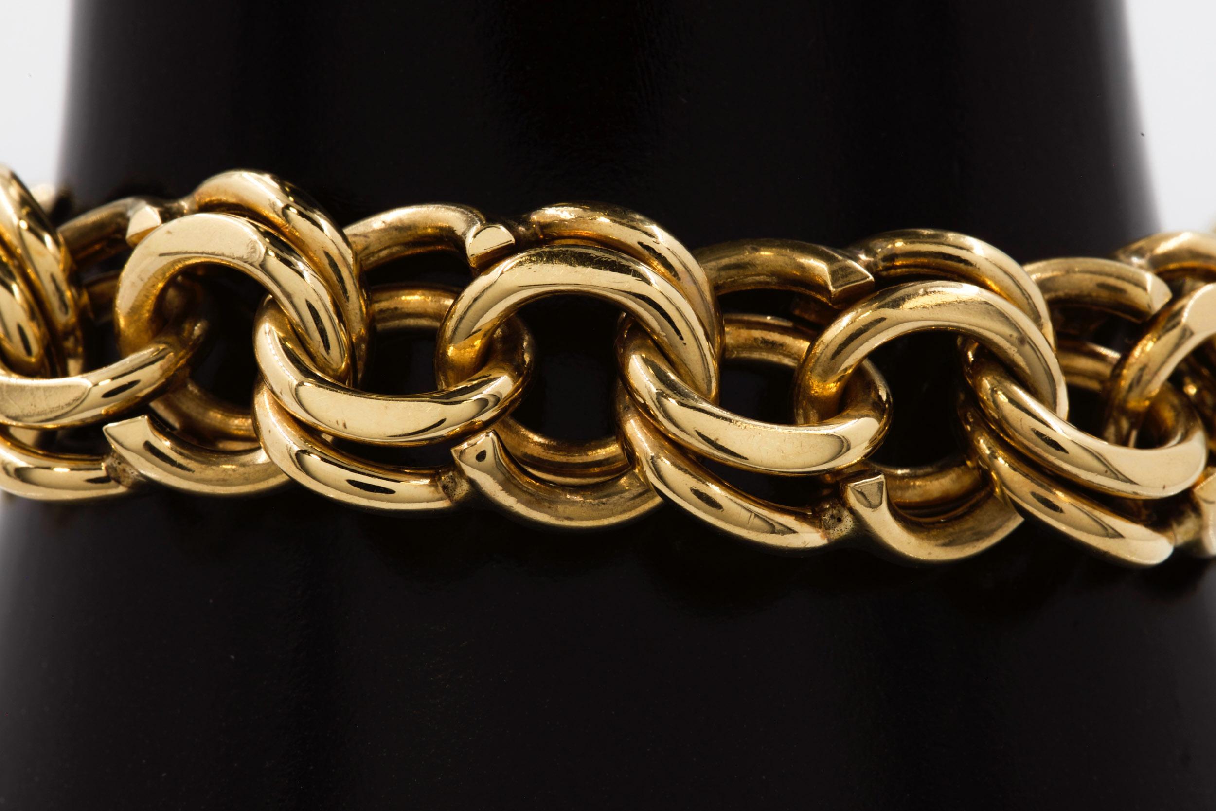 Modern Fine 14K Gold Double-Link Bracelet with Heart Clasp, 7 1/2