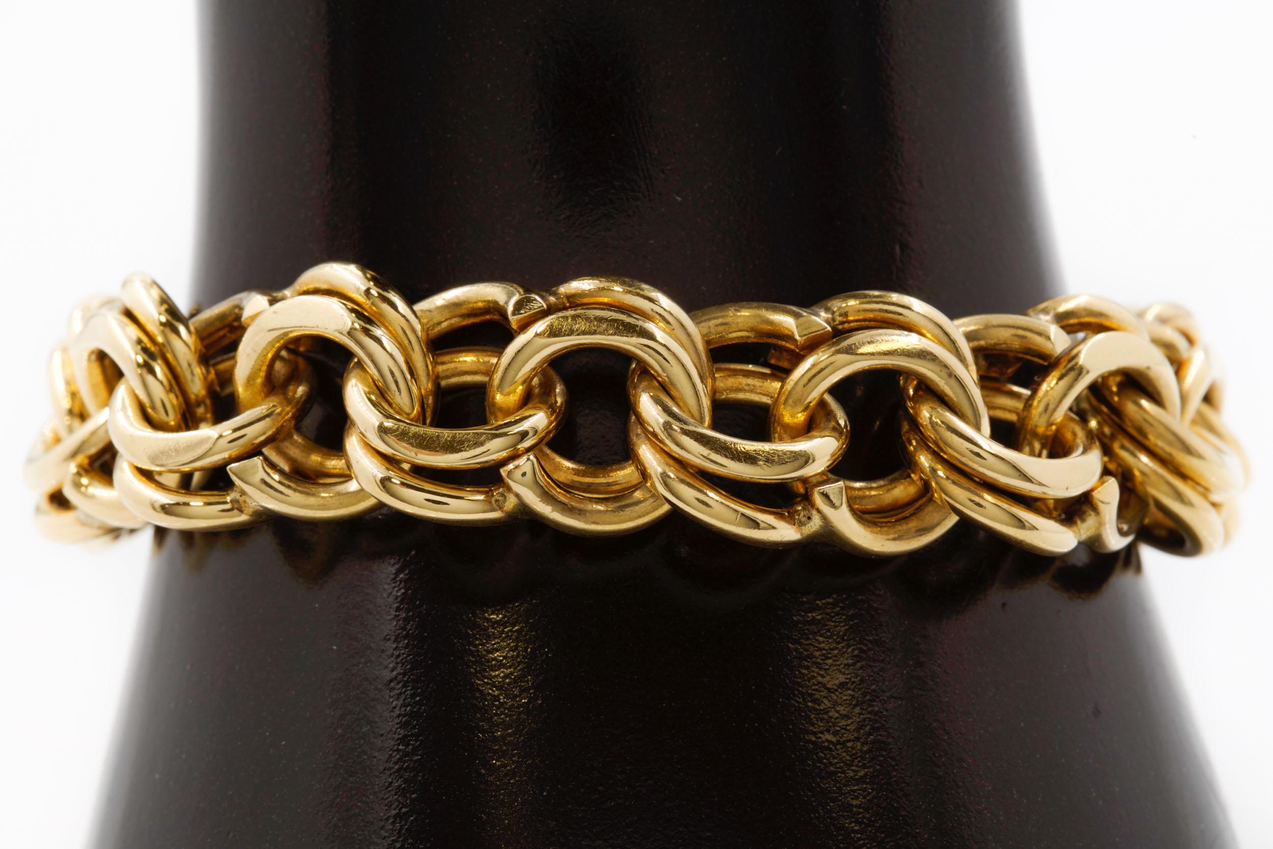 Fine 14K Gold Double-Link Bracelet with Heart Clasp, 7 1/2