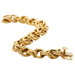 Vintage Fine 14K Gold Double-Link Bracelet with Heart Clasp, 7 1/2" long