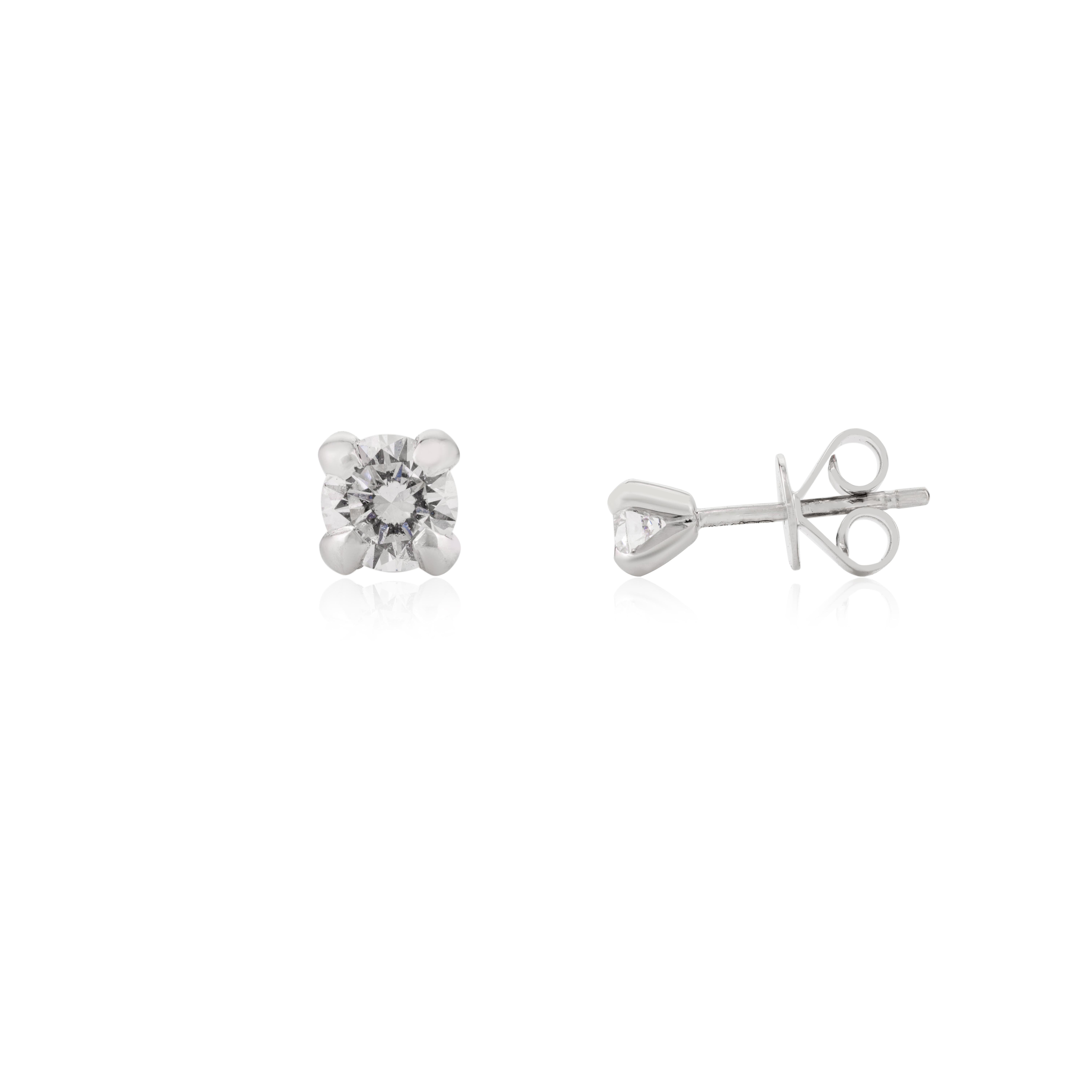 Art Deco Fine 14k Solid White Gold Genuine Moissanite Stud Earrings Gift for Girlfriend For Sale