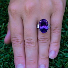 Fine 15+ Carat Tanzanite Ring with Diamonds 18 Karat Gold