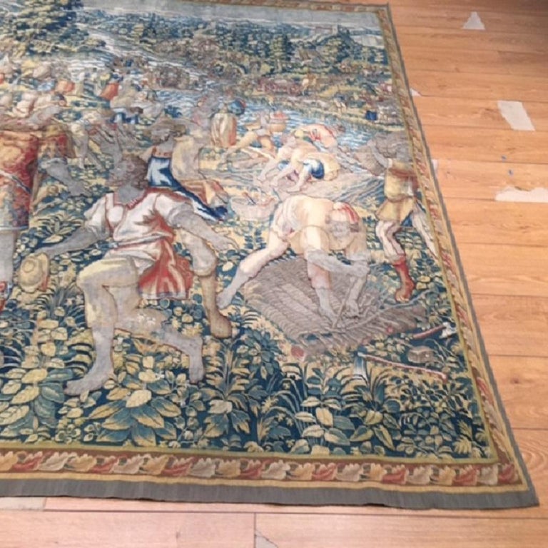 Fine 16th Century Brussels Tapestry, Light Blue, Green, Ivory Silk For