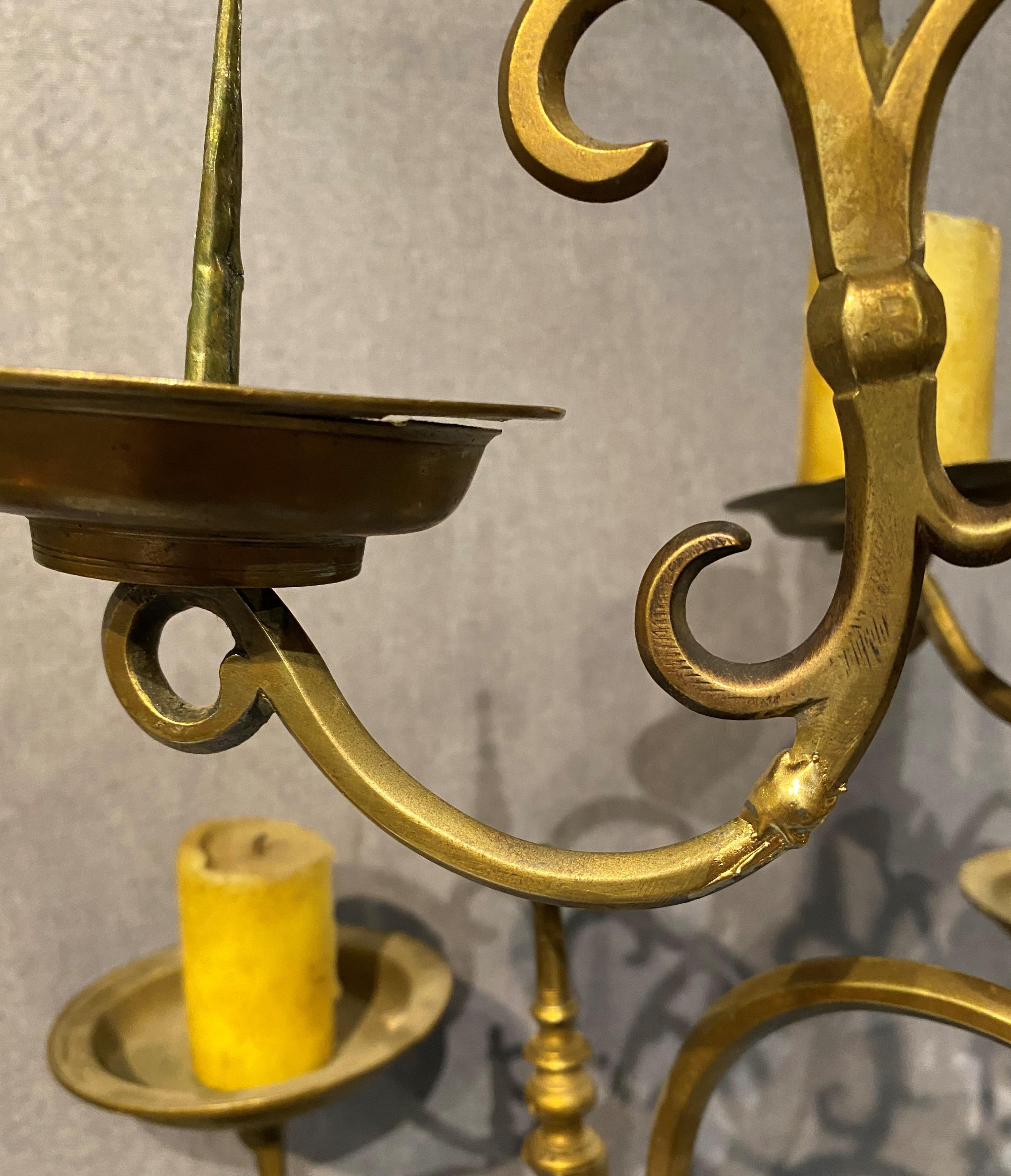 Fine 17th-18th Century Polish or Dutch Brass Two-Tier 12-Light Chandelier In Good Condition For Sale In Milford, NH