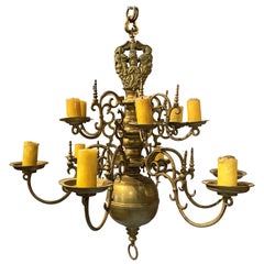 Fine 17th-18th Century Polish or Dutch Brass Two-Tier 12-Light Chandelier