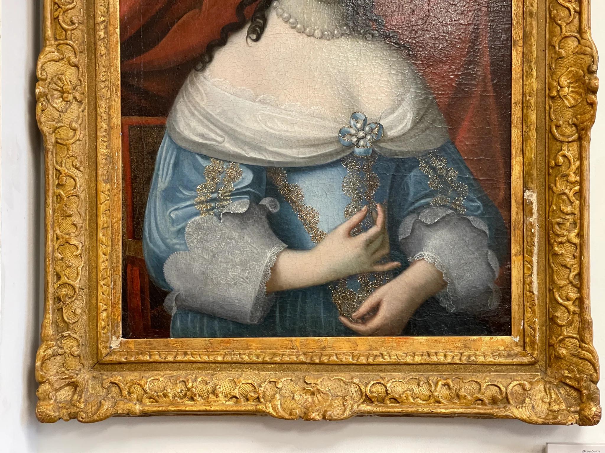 Fine 17th Century Portrait of a Woman in Blue with Pearls For Sale at ...