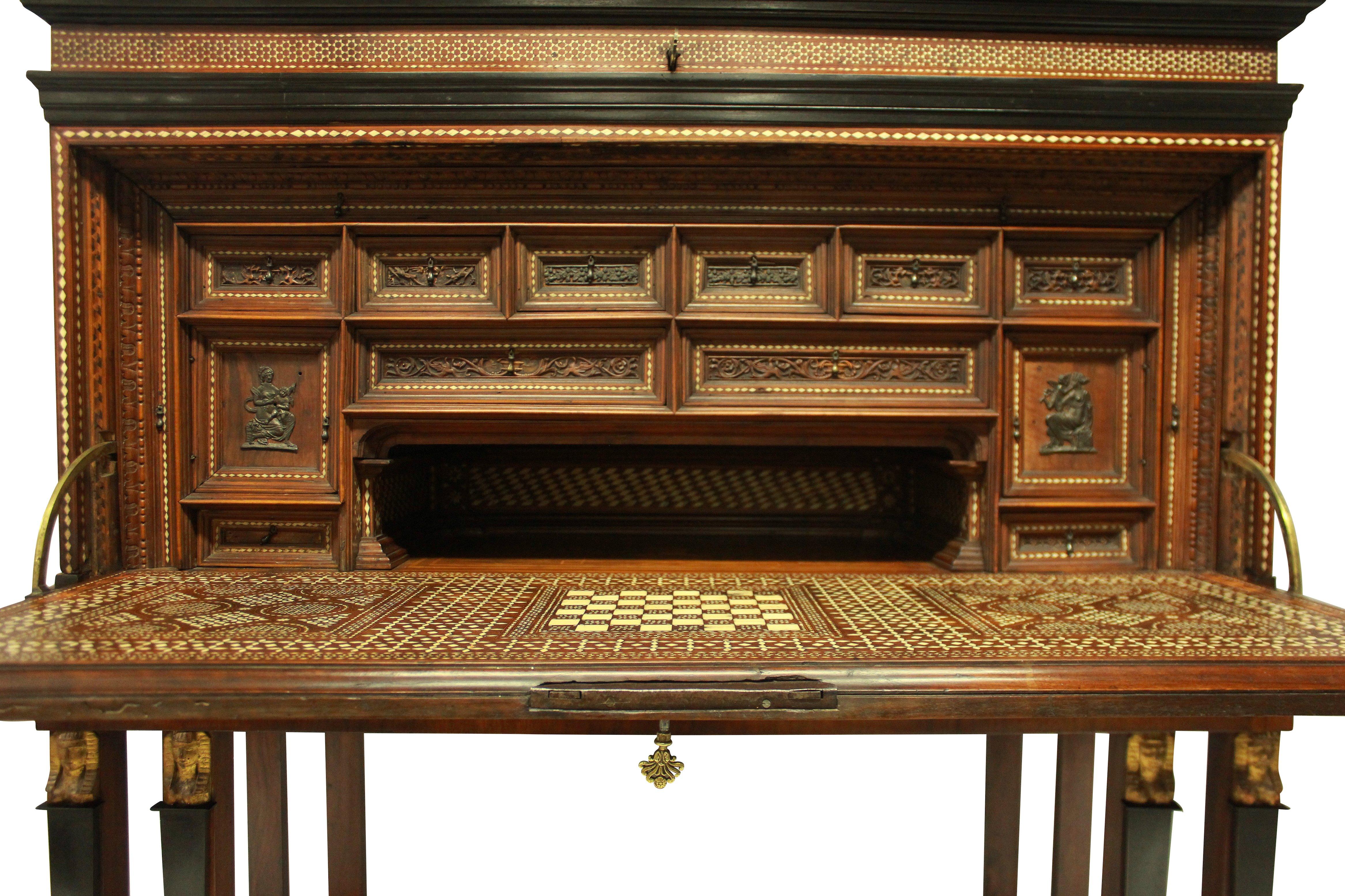 18th Century and Earlier Fine 17th Century Spanish Vargueno Chest on Stand in the Moorish Taste