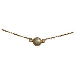 Französische Halskette aus 18 Karat Gold mit Perlen und Diamanten