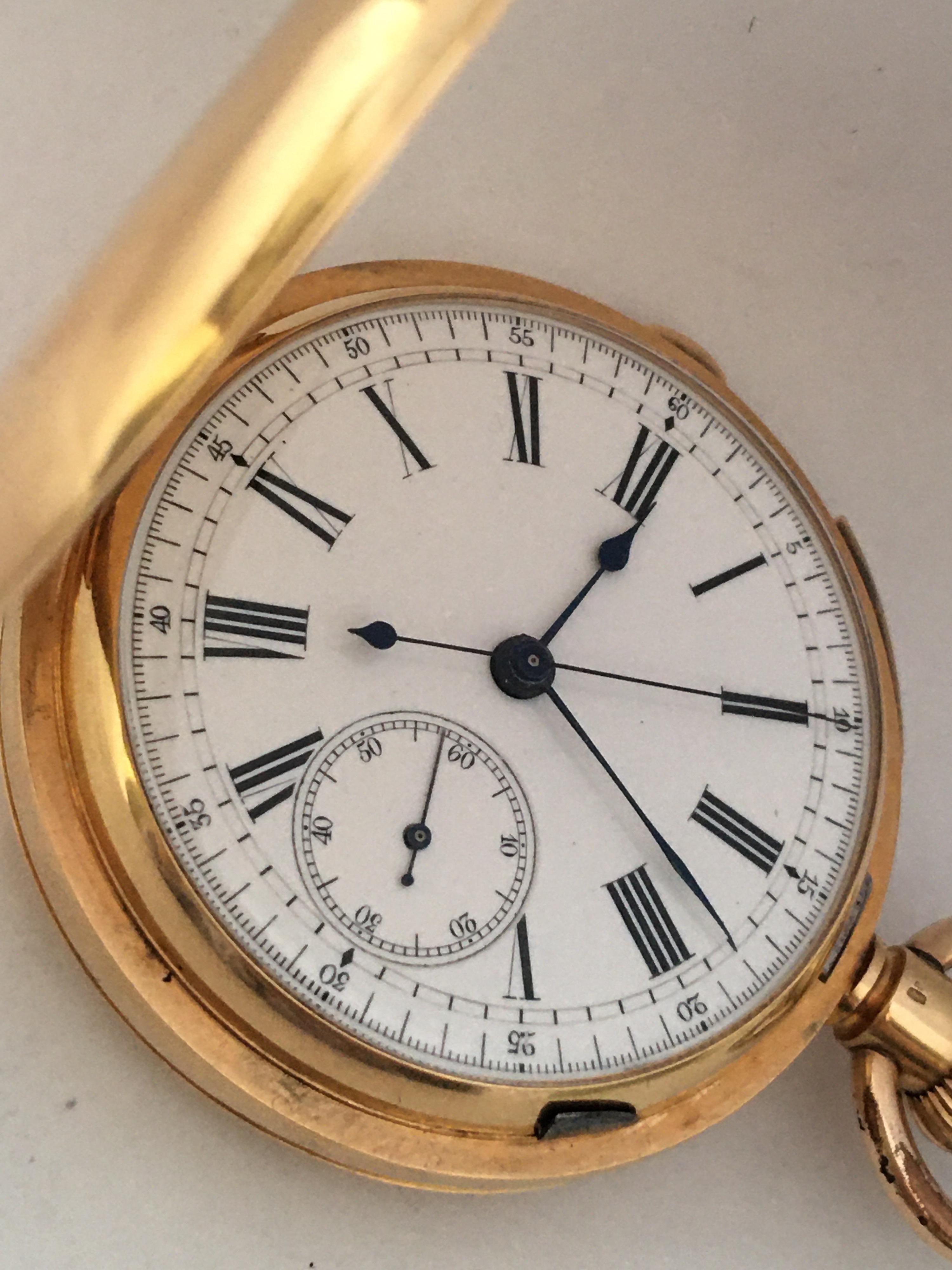 Fine 18 Karat Gold Full Hunter Chronograph and Quarter Repeating Pocket Watch For Sale 6