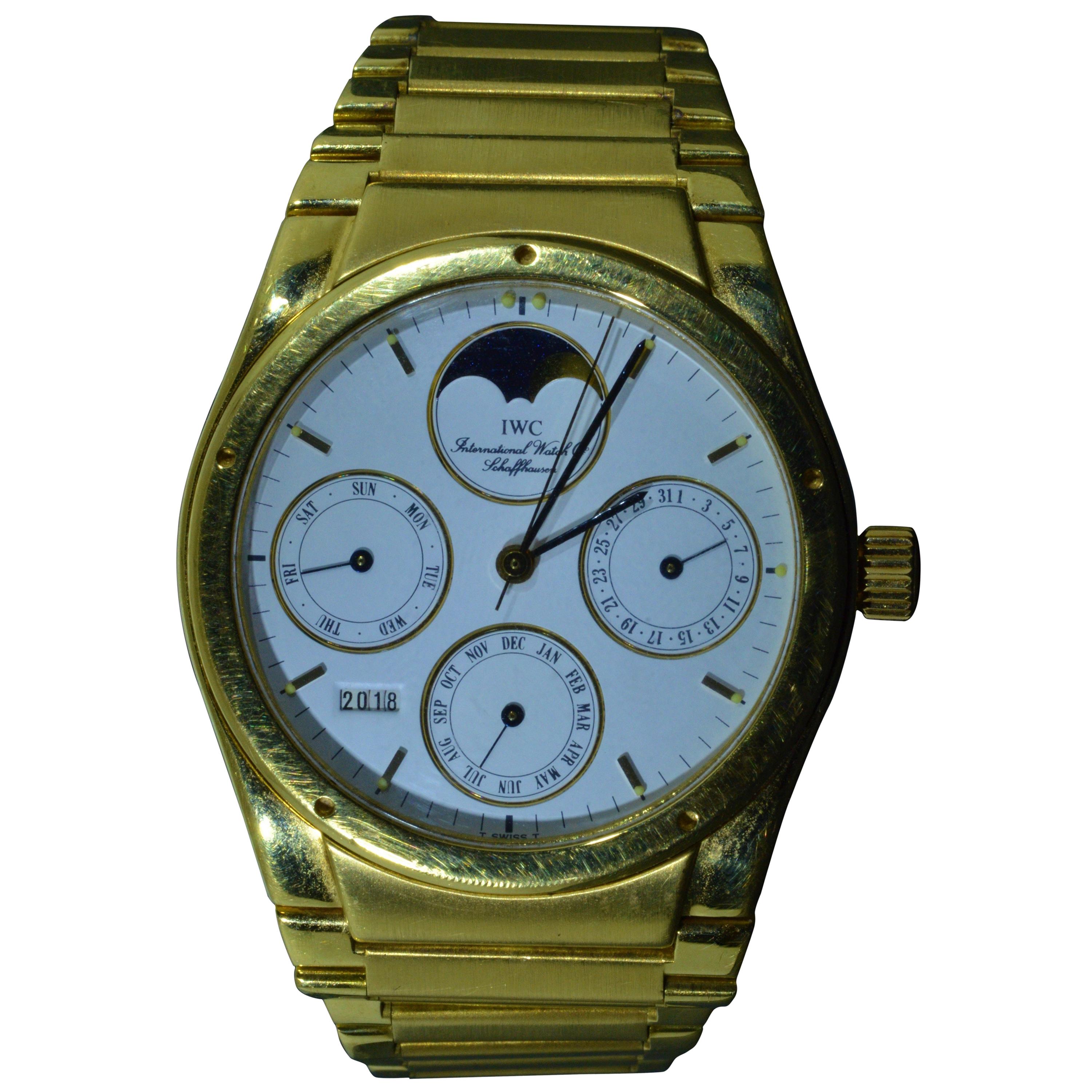 Fine 18 Karat Gold IWC Automatic Perpetual Calendar Wristwatch with Moon Phases For Sale