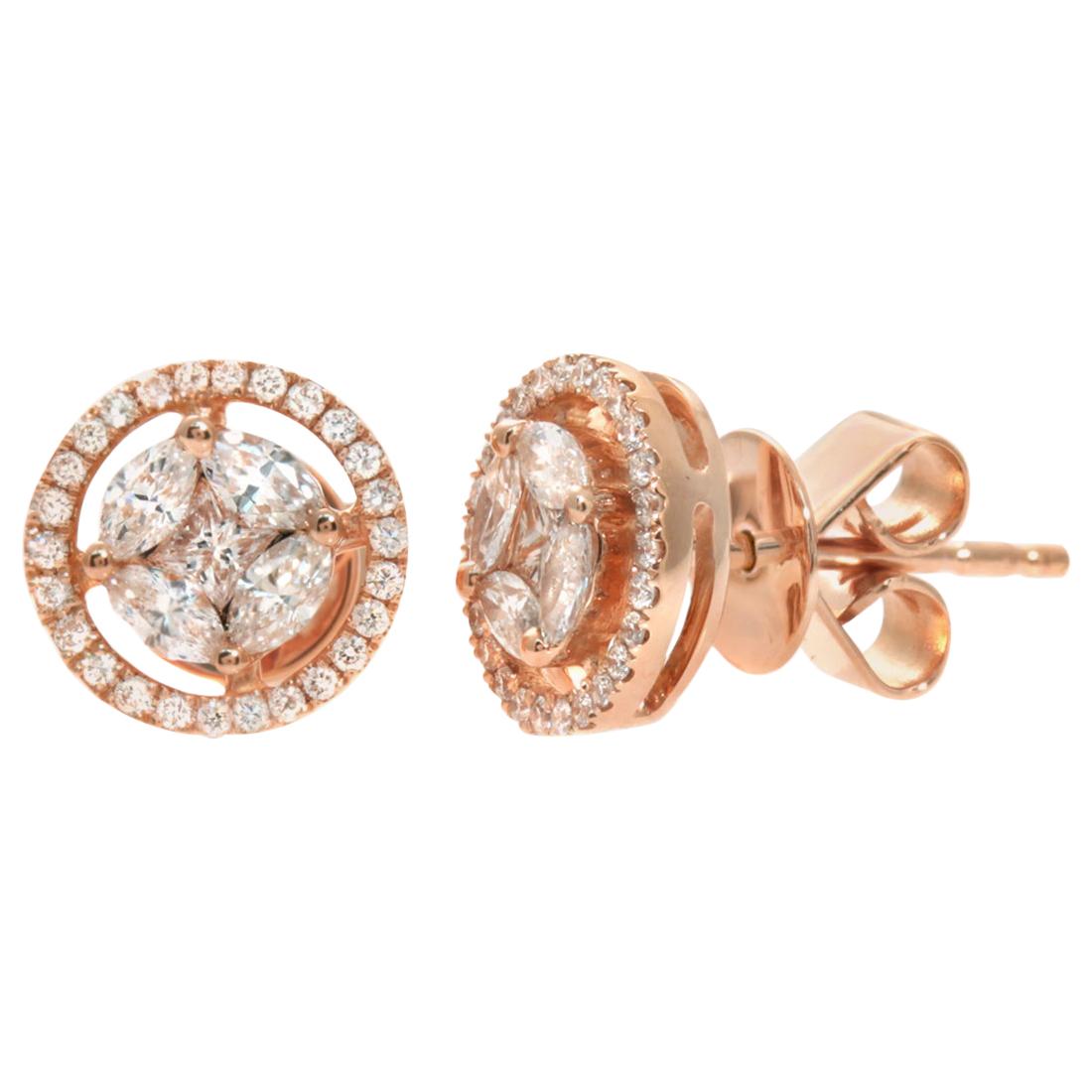 Fine 18 Karat Rose Gold 0.62 Carat Natural Diamonds Stud Earrings For Sale