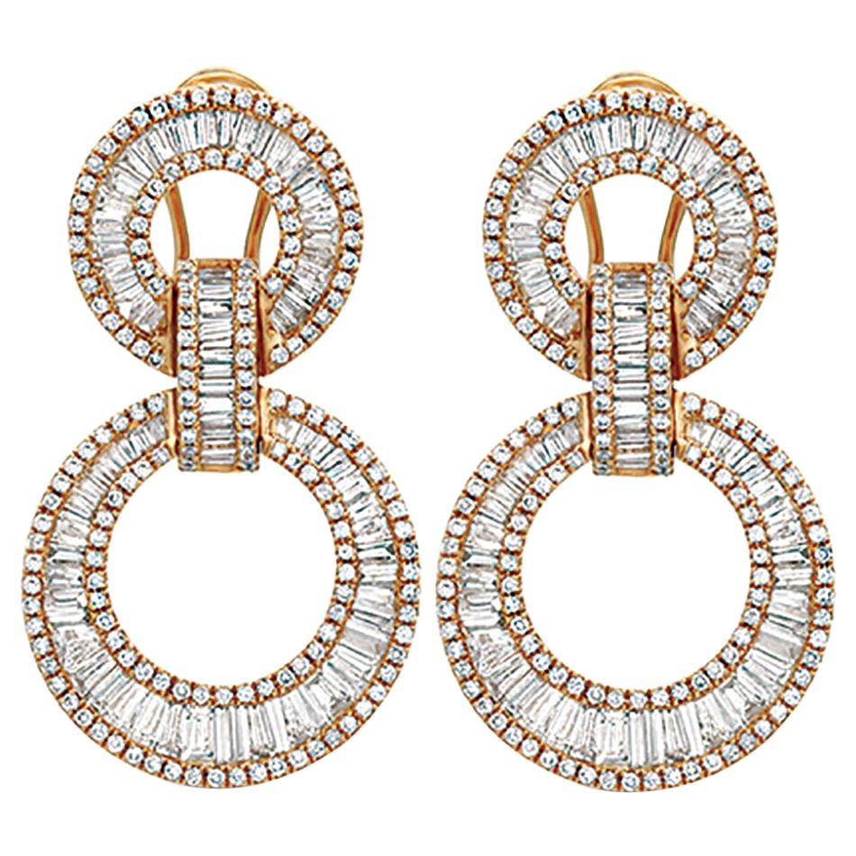 Pendants d'oreilles en or rose 18 carats à 2 cercles avec diamants naturels de 4,34 carats en vente