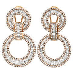 Pendants d'oreilles en or rose 18 carats à 2 cercles avec diamants naturels de 4,34 carats