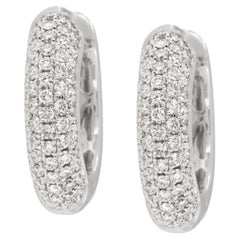 Fine 18 Karat White Gold 0.87 Cttw Diamond Huggy Hoop Earrings