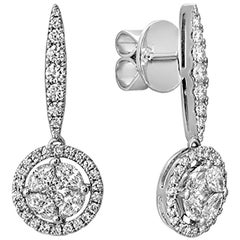 Fine 18 Karat White Gold 1.49 Carat Natural Diamonds Round Drop Earrings