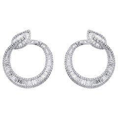 Fine 18 Karat White Gold 1.95 Carat Natural Diamonds Leaf Hoop Earrings